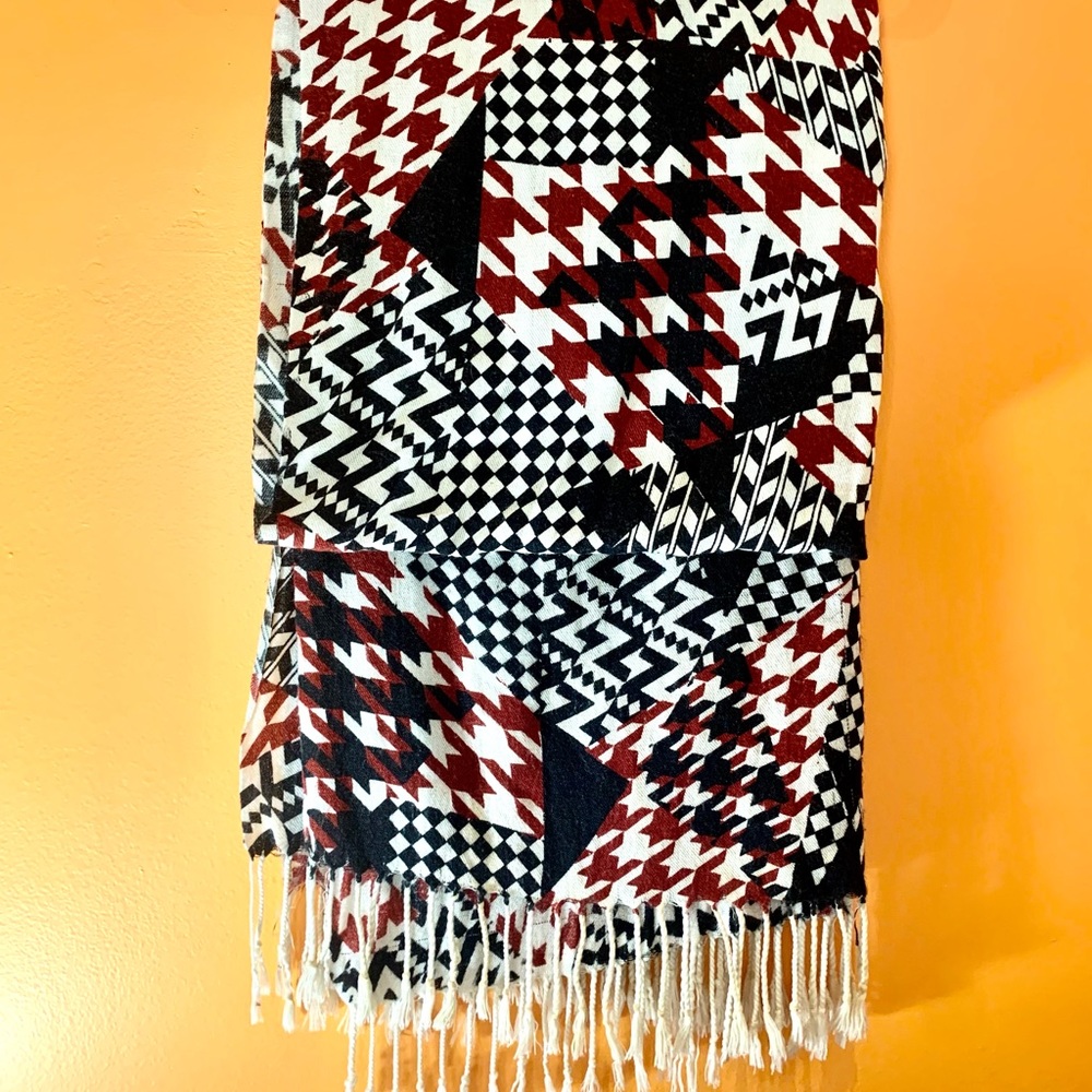 Woman’s patterned scarf polyester and wool blend